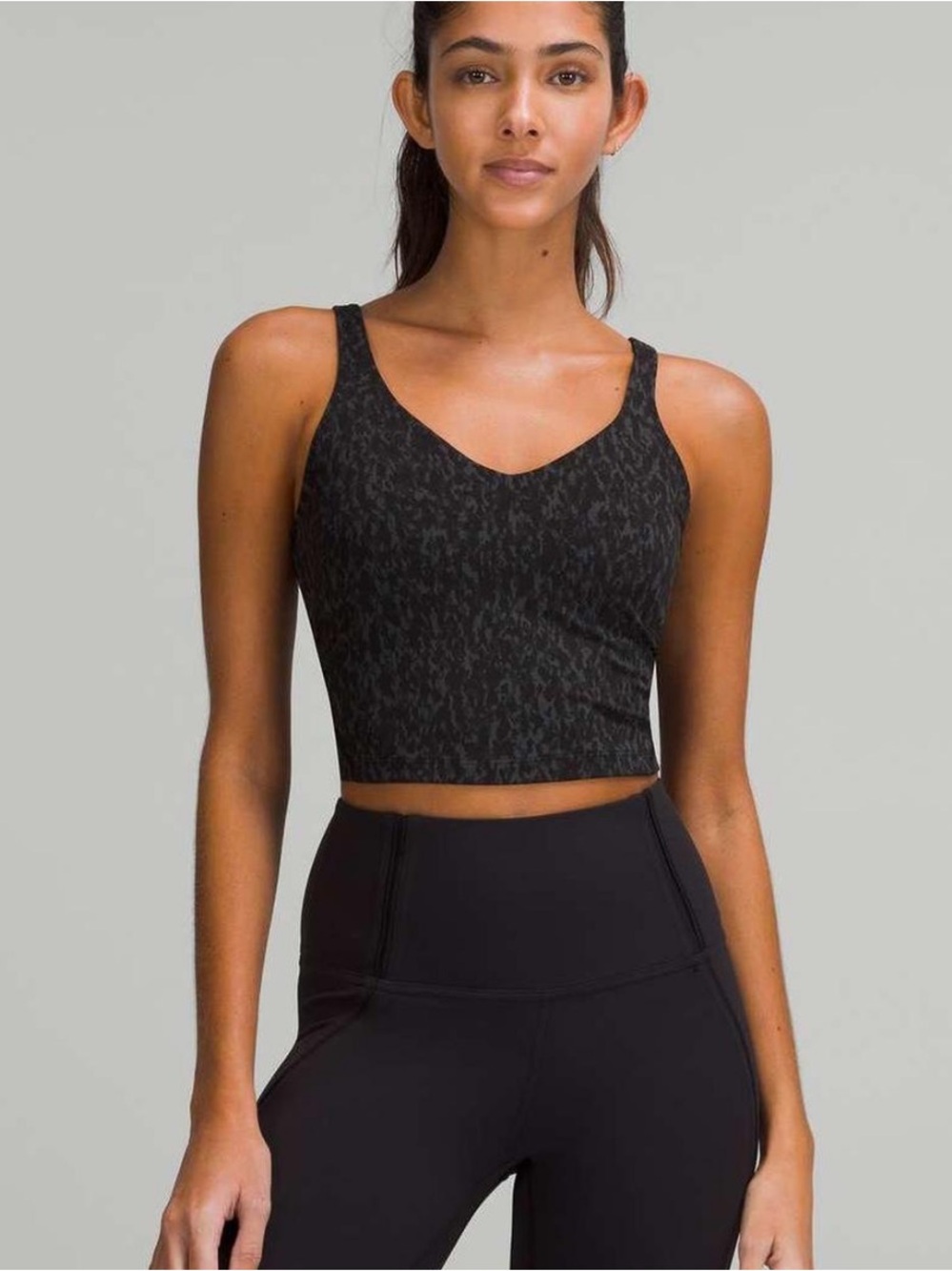 lululemon Align Black Patterned V-Neck Crop Tank